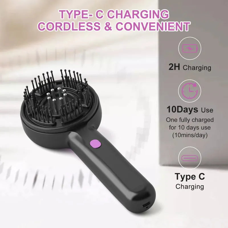 USB head massage tingler comb with two-speed mechanical control in grey, black or red colours