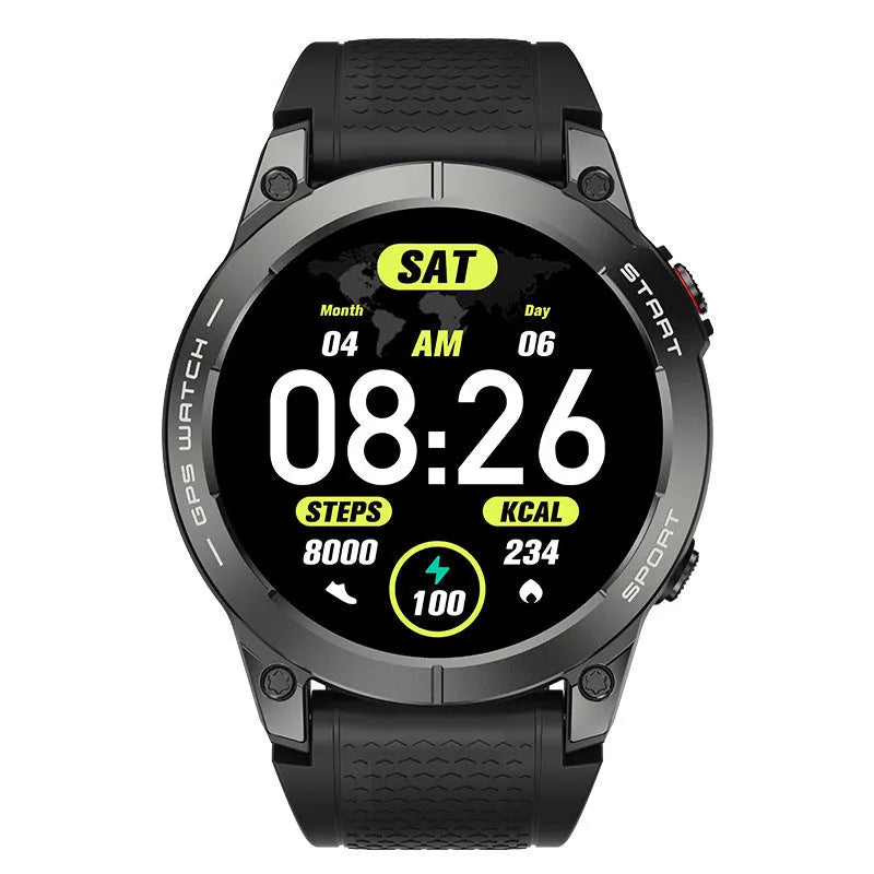 S53 Outdoor GPS Sports Smart Watch in Black or Orange with zinc alloy frame and silicone strap.