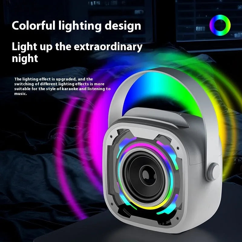 Portable wireless Bluetooth karaoke speaker with integrated microphone in V11 colours