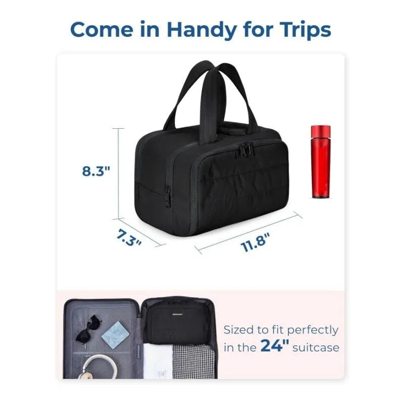 Large lightweight polyester travel toiletry bag in multiple colours with wide open design.