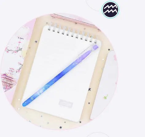 Box containing 12 constellation-themed quick-drying gel pens with plastic barrels