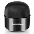Black portable mini Bluetooth speaker with plastic shell and button controls.