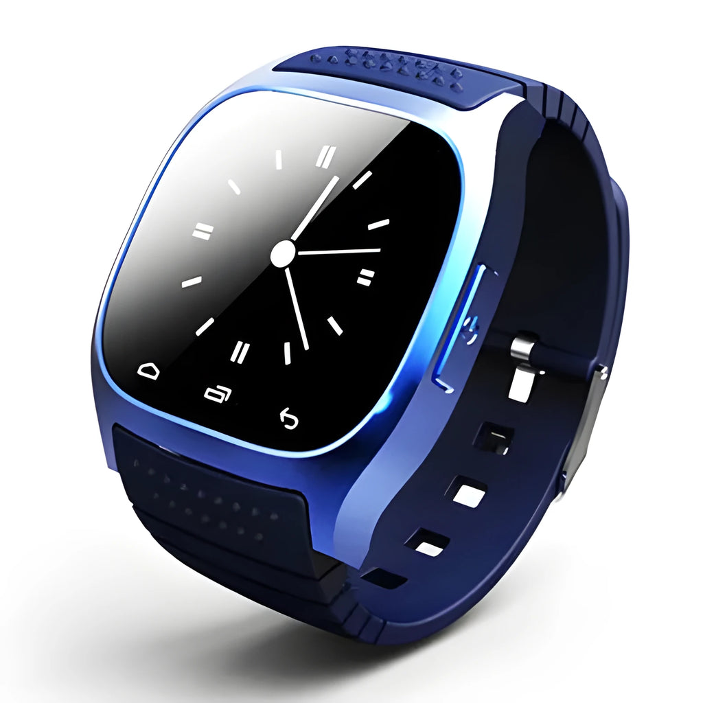 Bluetooth sports watch in black, white, or blue colours compatible with iPhone and Android smartphones