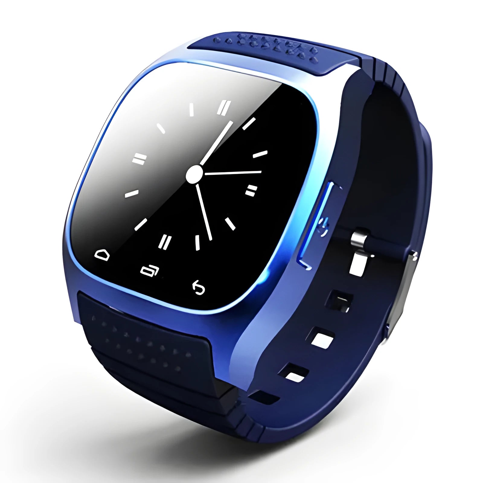 Bluetooth sports watch in black, white, or blue colours compatible with iPhone and Android smartphones