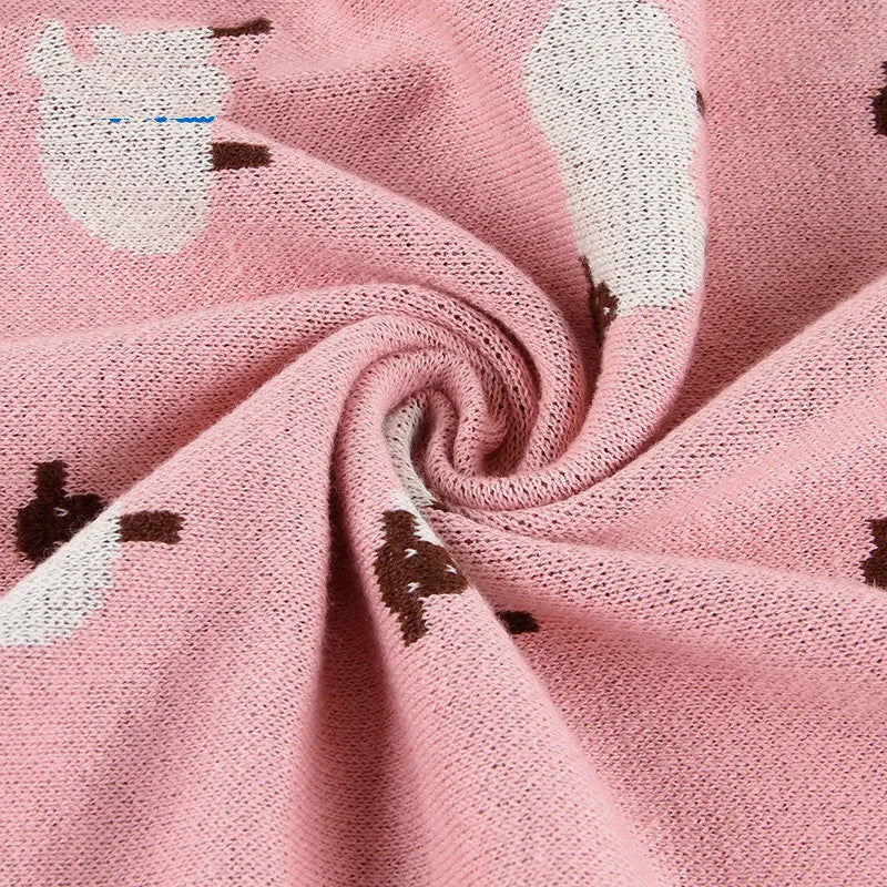 Grey and pink 100x80 cm baby sheepskin blanket made from 100% cotton fabric for cot and pram use.