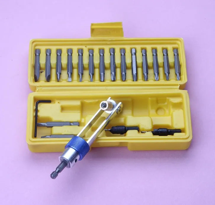 Half Time Drill driver attachment set with swivel head, Phillips bits, flathead bits, and countersink bits
