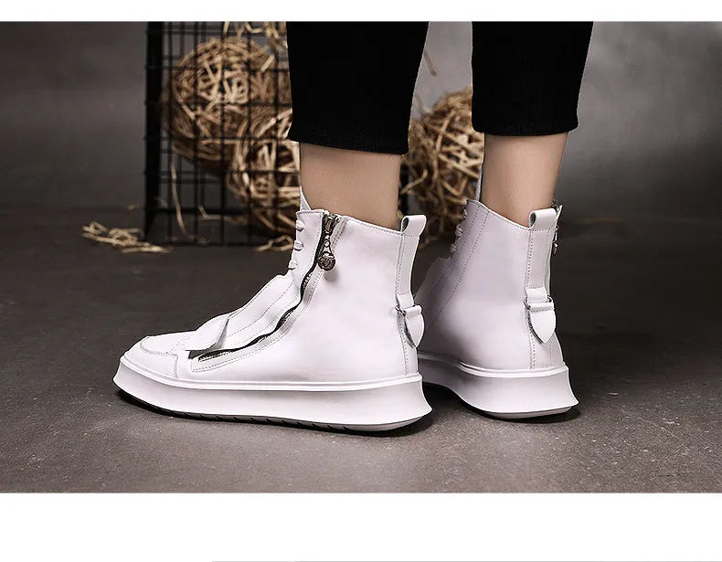Black PU leather men's ankle boots in high-top sneakers style with microfiber upper construction