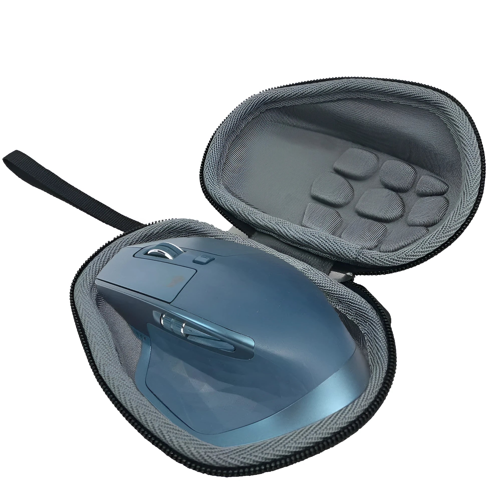Black mouse storage box made of nylon 1200D and 6mm EVA with handle on a flat surface