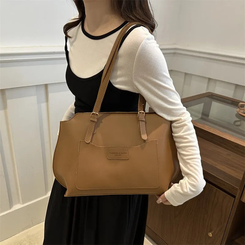Women's horizontal square tote bag in PU material with internal mobile phone pocket, shown in available colours