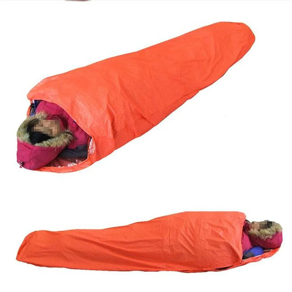 Orange thermal sleeping bag with 15D silver coated nylon plaid fabric for heat reflection insulation