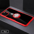 Black iPhone 11 Pro Max phone case with integrated car holder arm, showing port access and textured grip.