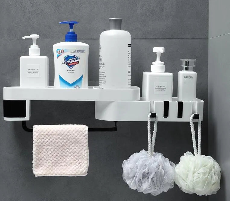 Retro European style suction wall bathroom corner shelf in white gray colour