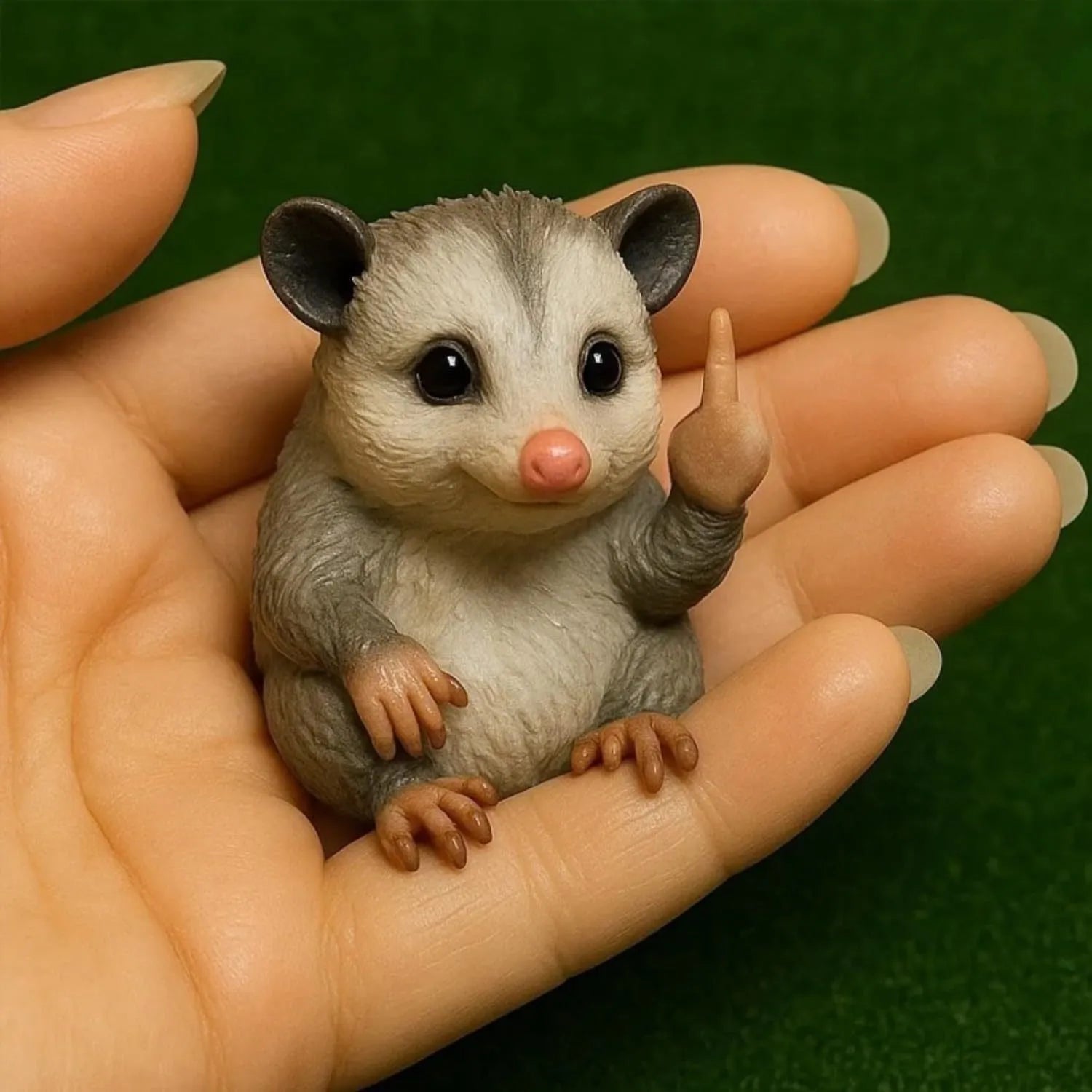 Plastic resin animal middle finger doll ornament showing cat design with distinctive gesture