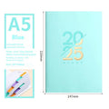 A5 faux leather daily schedule book open showing Dorian paper pages with binding detail