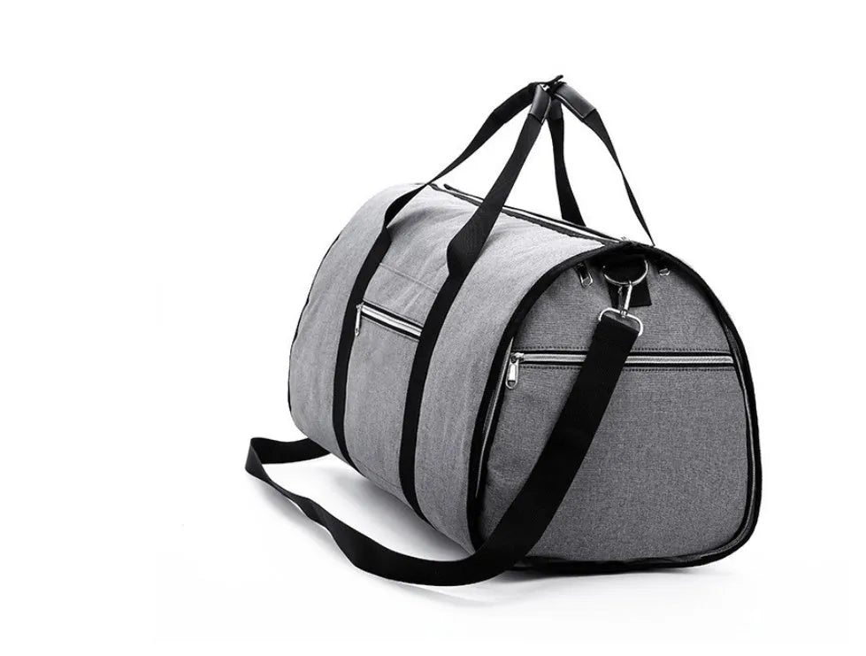 Medium cylinder-shaped travel bag in Oxford cloth, shown in black, with a zipper opening and internal pocket.