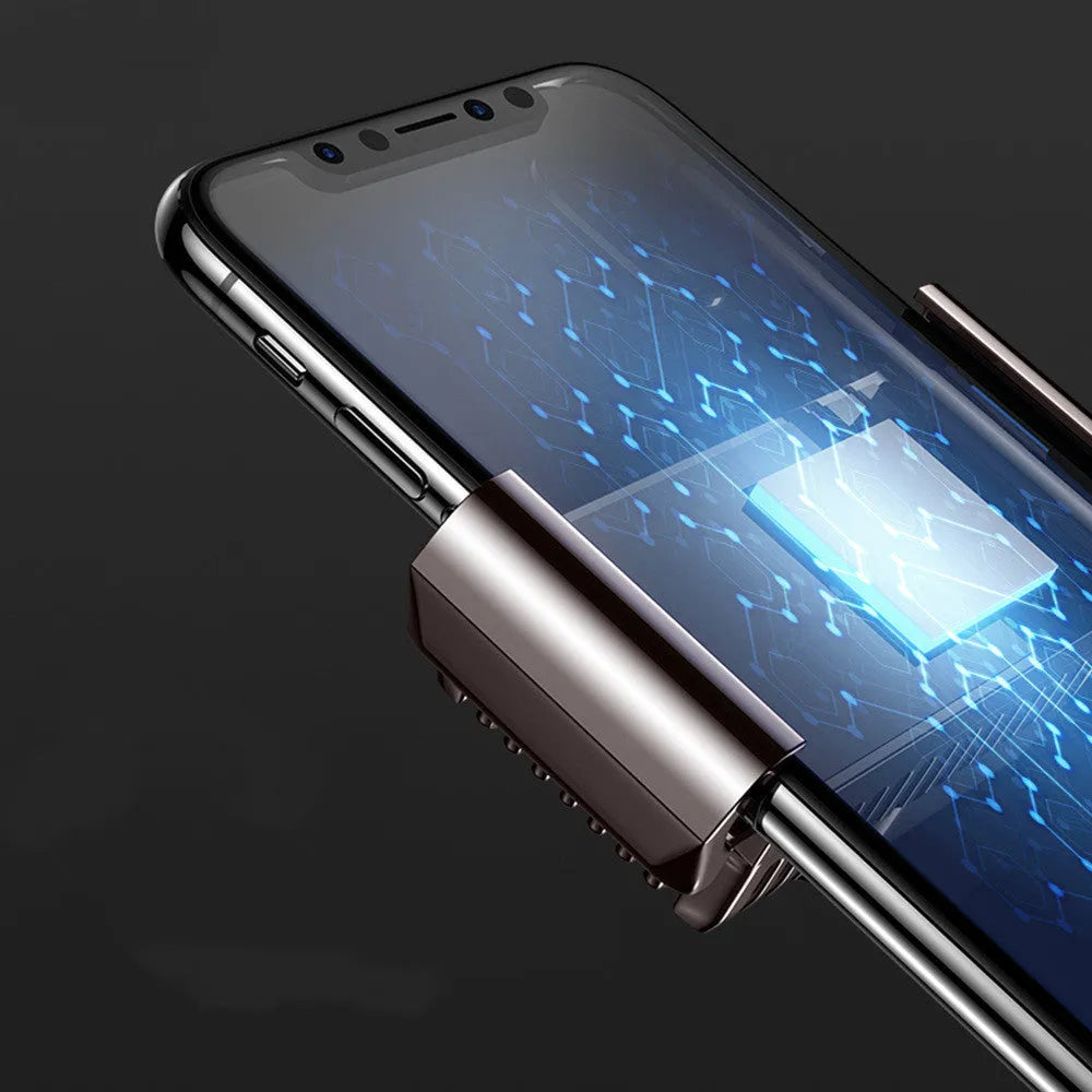 Mobile phone radiator with clip design showing aluminium alloy cooling fins and ABS plastic body
