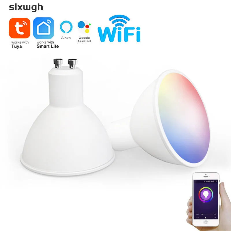 GU10 RGBCCT smart spotlight with wifi and voice control, 50mm diameter by 55mm length
