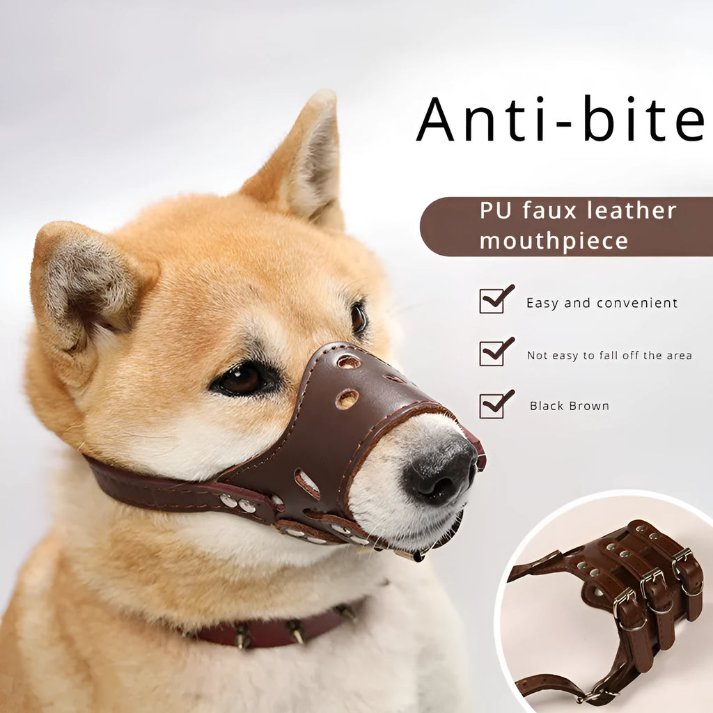 Black dog muzzle with silencer function for barking control and bite prevention on golden retriever