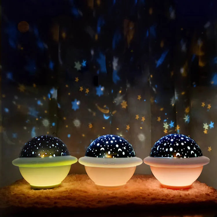 UFO-shaped starry sky projection night light in pink, white or green colours with 15cm diameter