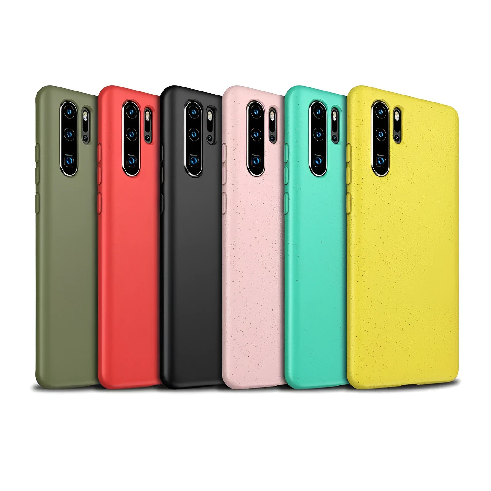 Huawei P30 series TPU mobile phone back cover in six colour options on a white background.