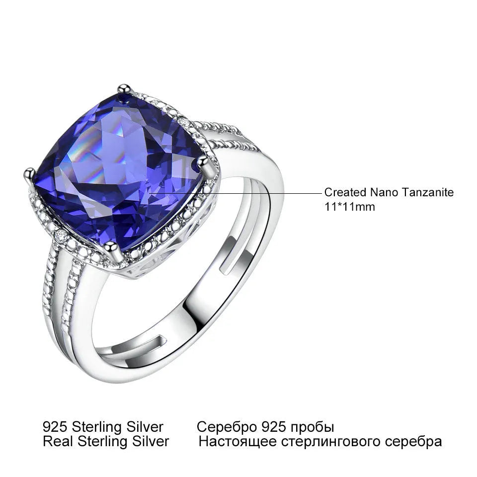 Women's sterling silver ring with a blue tanzanite gemstone.