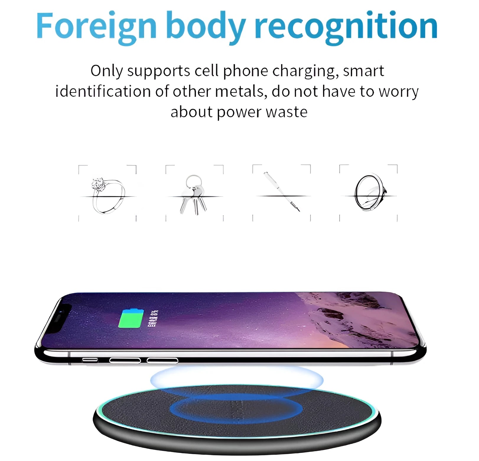 Black Qi wireless charging pad for iPhone 11 with non-slip surface and 10W fast charging