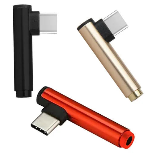 Aluminium alloy Type-C to 3.5mm audio adapter with charging passthrough in multiple colour options