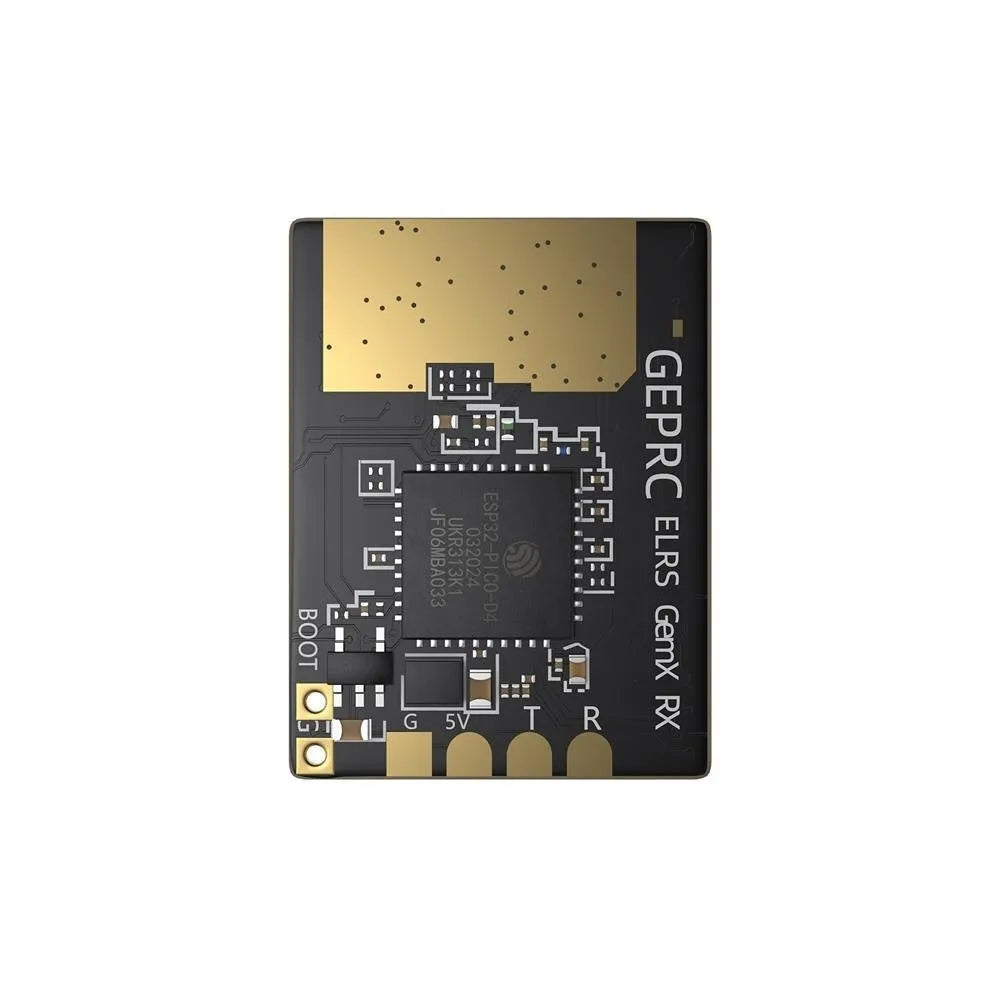 ELRS dual-band FPV drone receiver module with two T-shaped antennas and connecting cable.