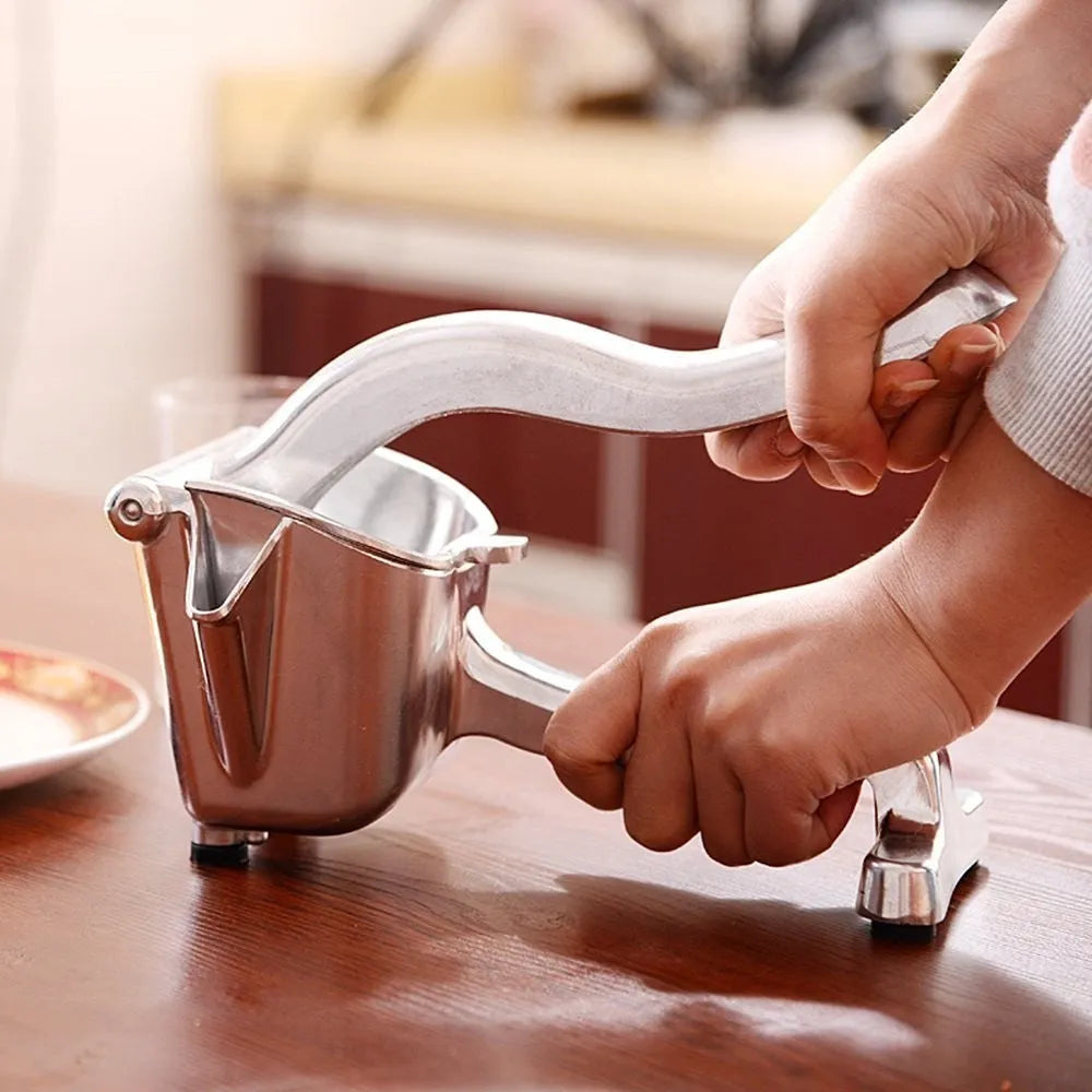 Silver heavy duty lemon squeezer with extra large bowl and lever press mechanism