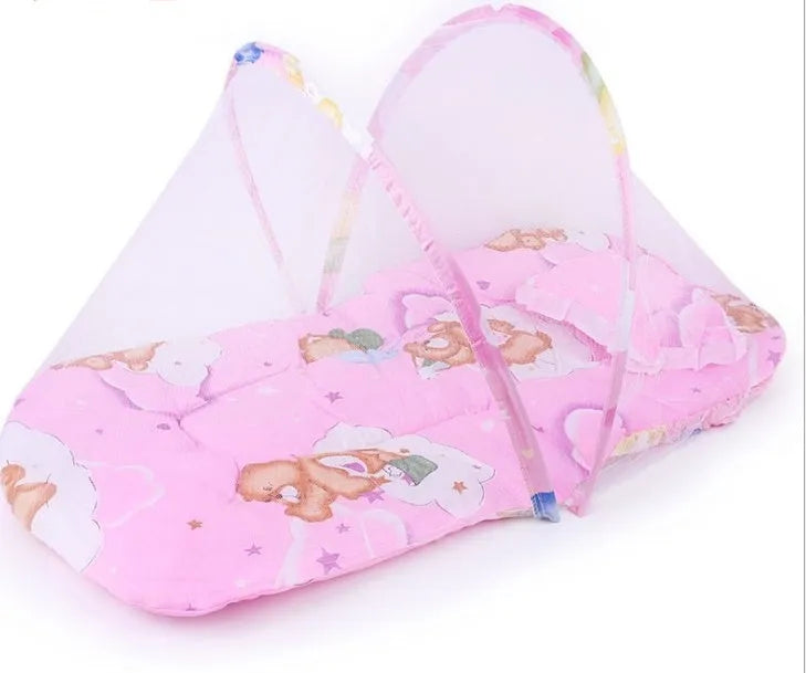 Foldable baby mosquito net tent with stainless steel frame in blue colour.