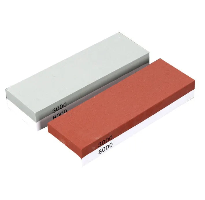 Green and white double-sided 3000/8000 grit kitchen whetstone set with bamboo base and accessories