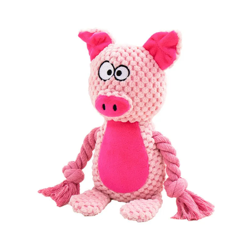 Hippo design dog tug toy with plush head and cotton rope, interactive pet training toy