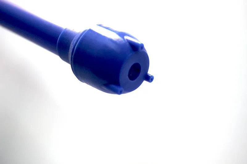 Blue manual hand siphon pump for transferring fuel and liquids.