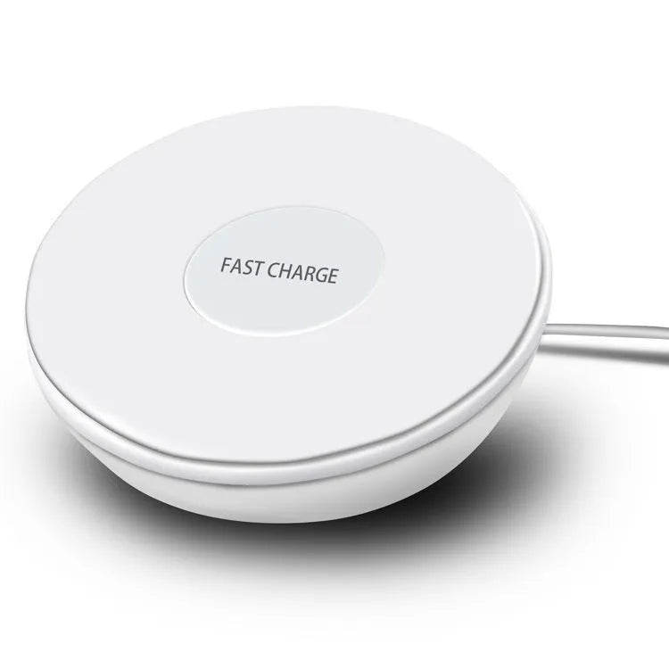 White 10W wireless charging pad with digital clock display and alarm functions