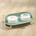 Green tilted pet feeding bowl with double compartments for food and water