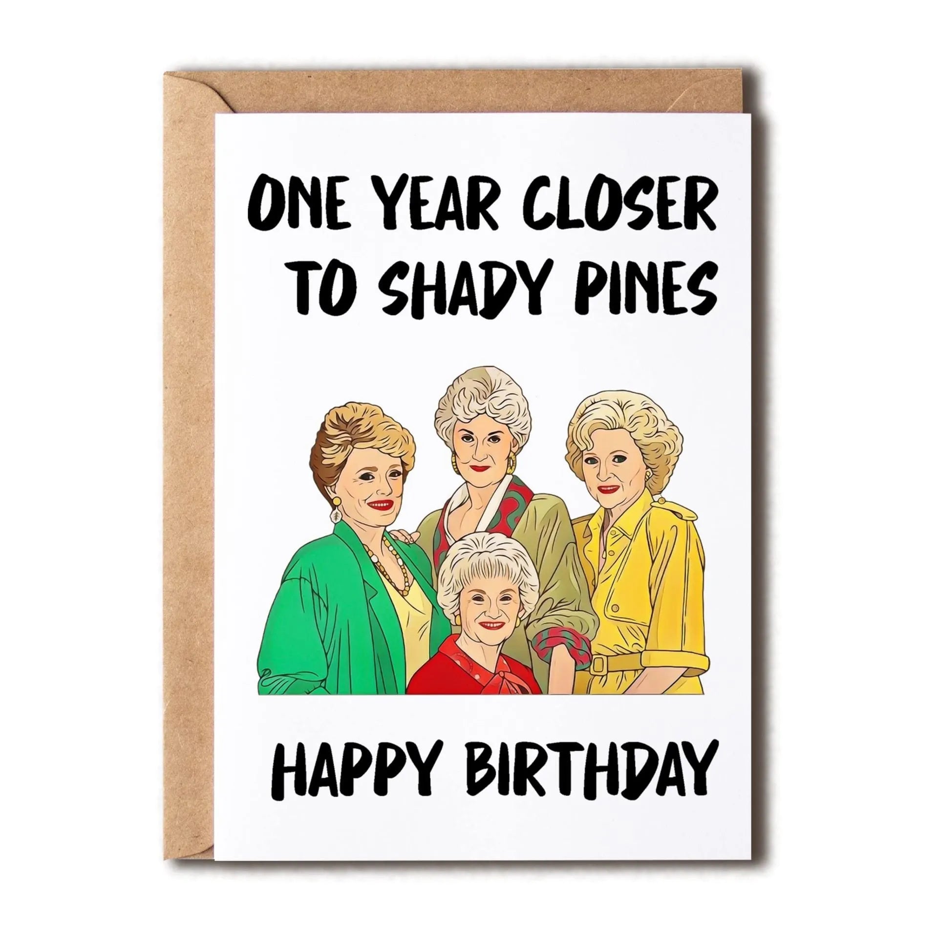 Simple printed birthday greeting card with envelope in multiple colour options including kraft paper