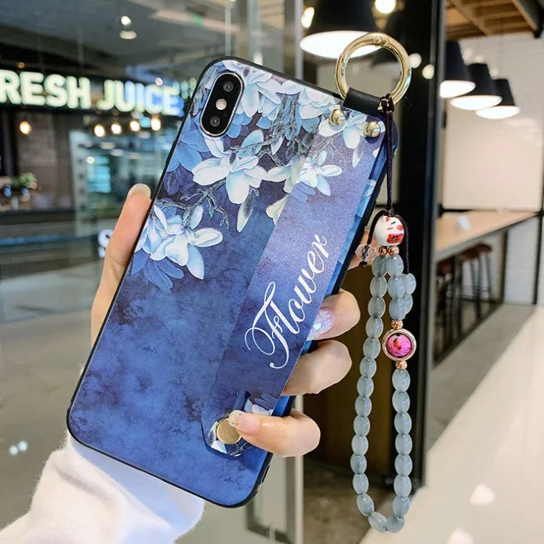 Samsung Galaxy phone case with a flip-out bracket stand in one of seven available style designs.