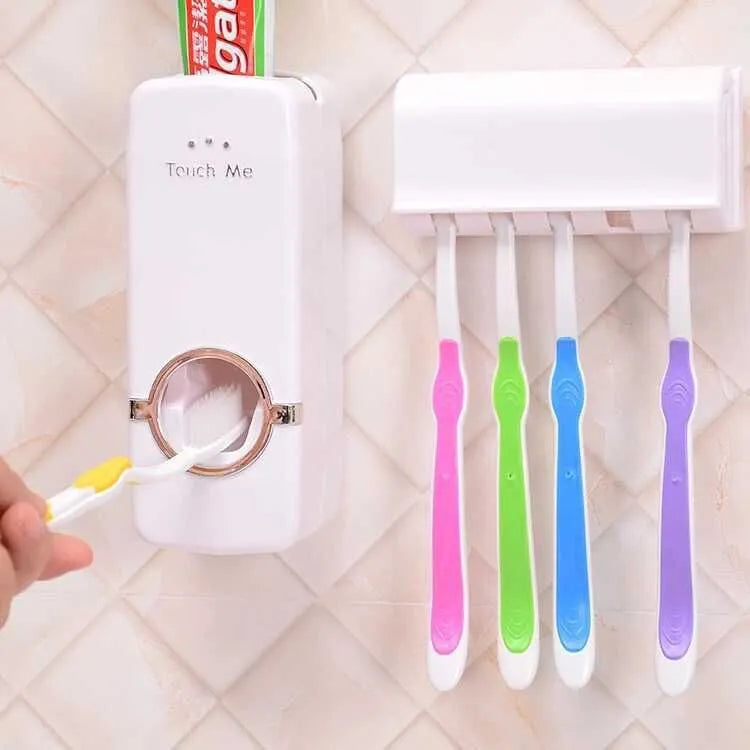 White and wine red plastic suction cup toothbrush and toothpaste holder set for bathroom walls.