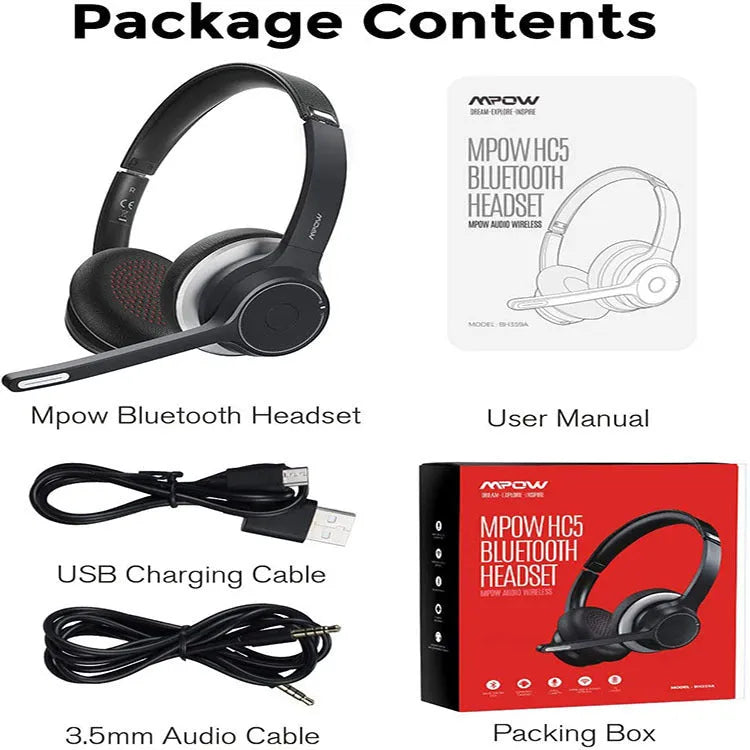 Black noise reduction earphone with head mounted design and Bluetooth 5.0