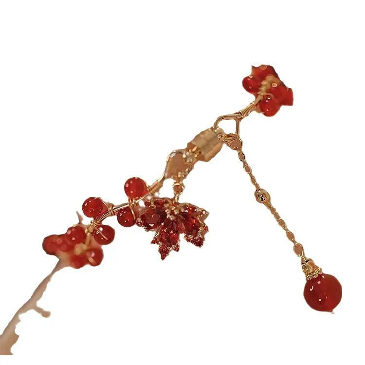 Red ginkgo leaf electroplated magnetic bracelet with a maple leaf design in New Chinese style.