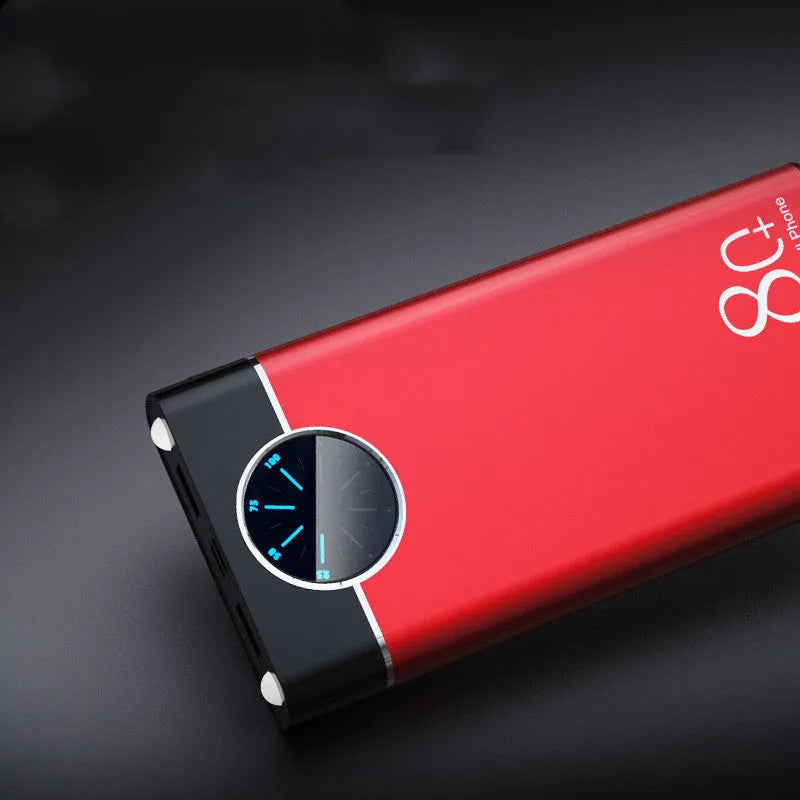 Black 20000mAh fast charging power bank with alloy shell and LED light