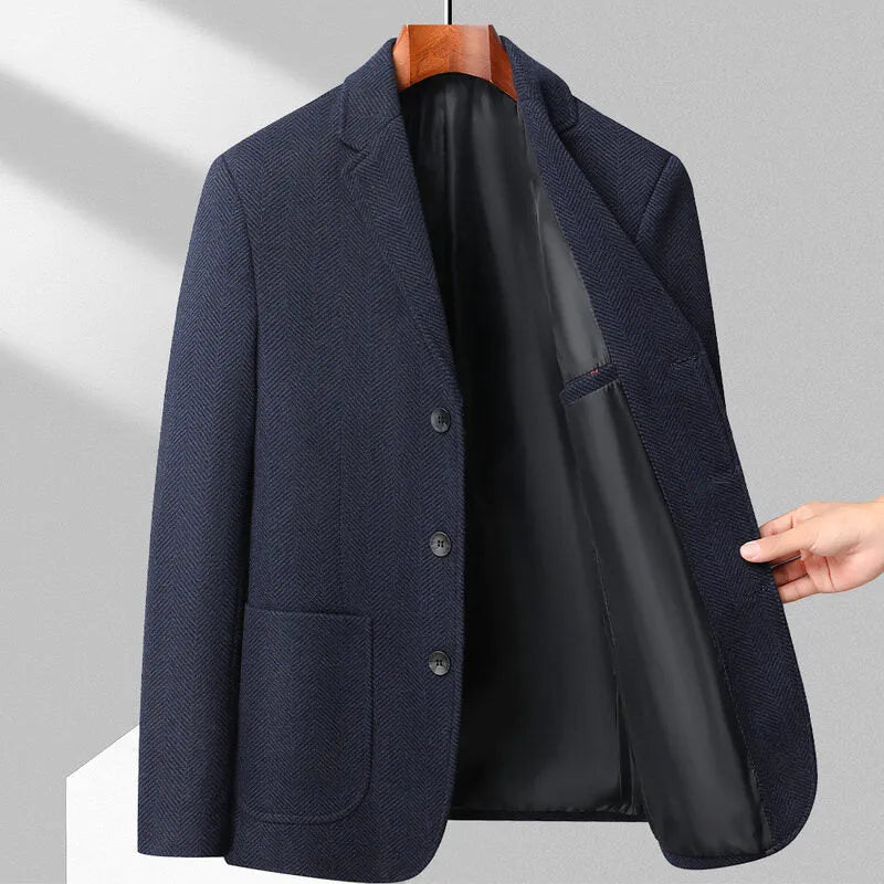 Men's loose fit solid colour woolen coat for casual spring and autumn wear