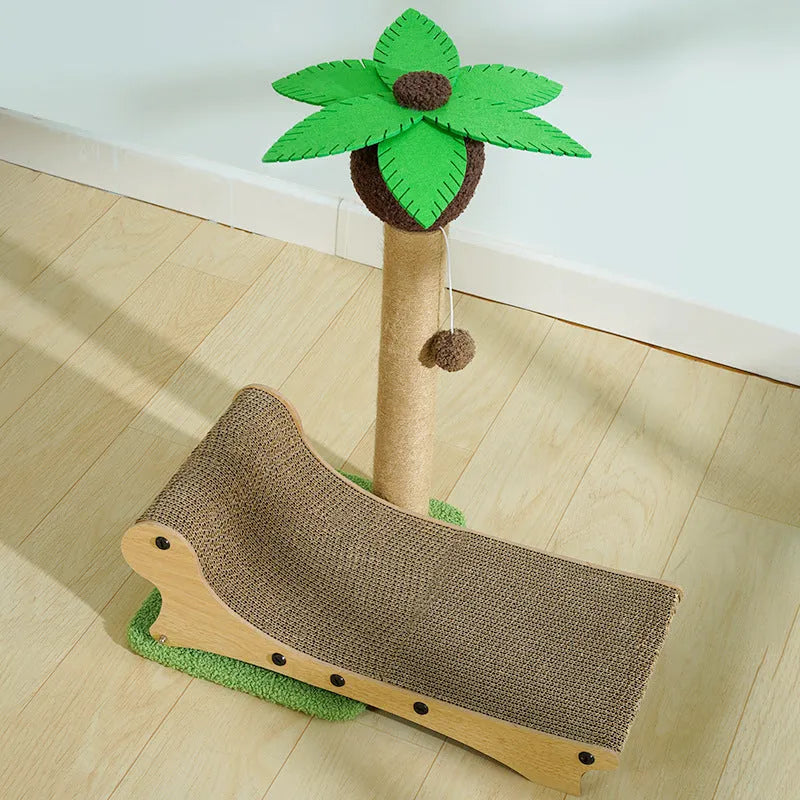 Wooden beach chair shaped cat climbing frame with integrated hemp mat scratching surface