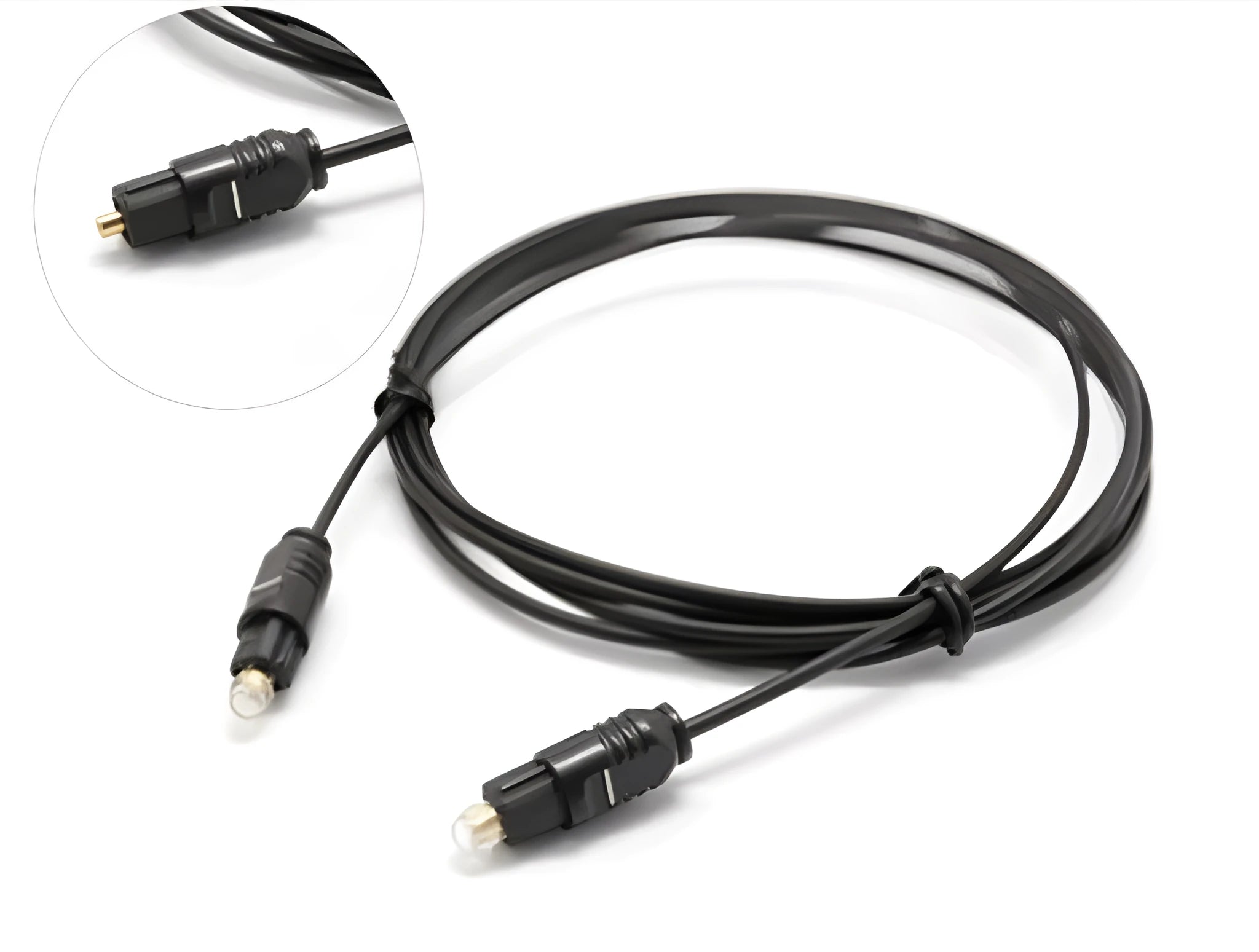 OD2.2 optical digital audio cable with Toslink connectors on a white background.