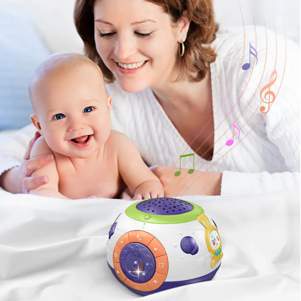White starry sky night light projector for children with colour-changing lights and sound functions