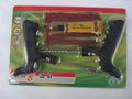Vacuum tyre repair tool set with black handles including repair probe, rubber strips and adhesive for motorcycle and automobile tyres