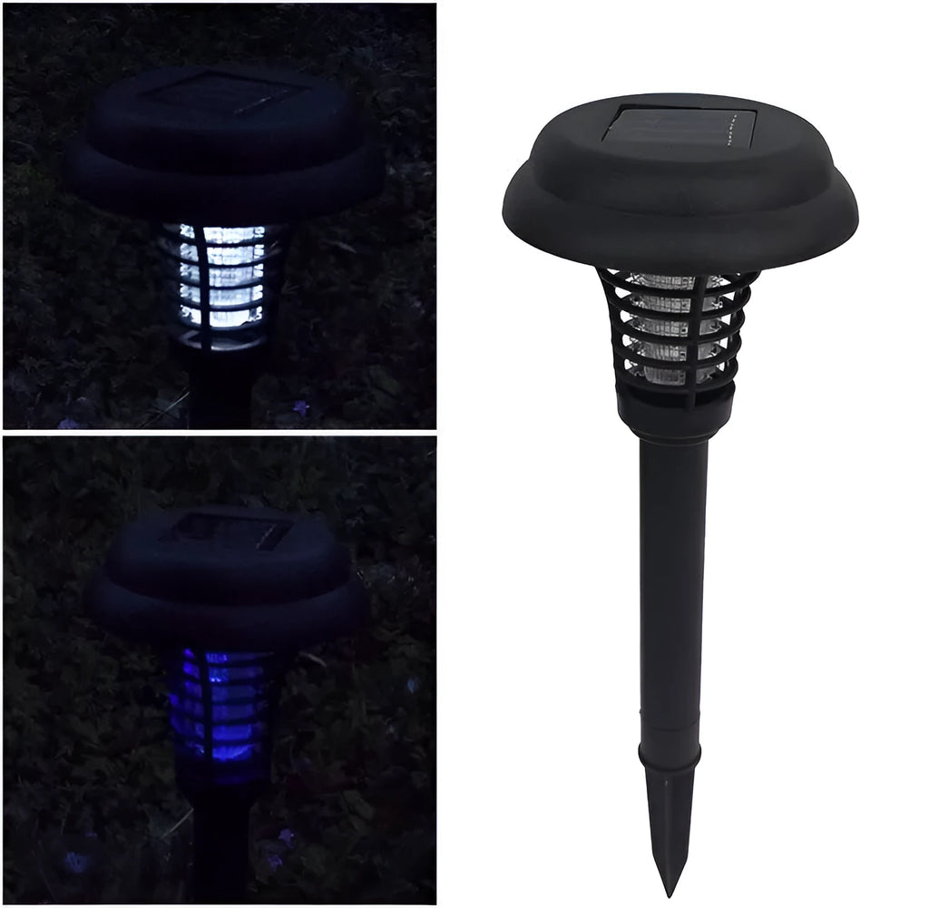 Black solar insect killing lamp with white and UV purple light for garden mosquito control