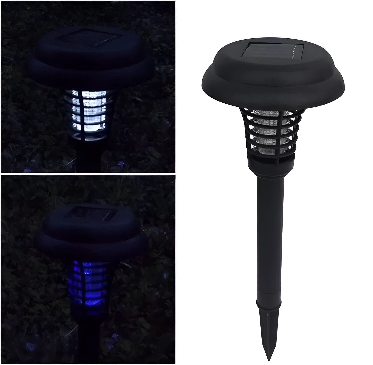 Black solar insect killing lamp with white and UV purple light for garden mosquito control