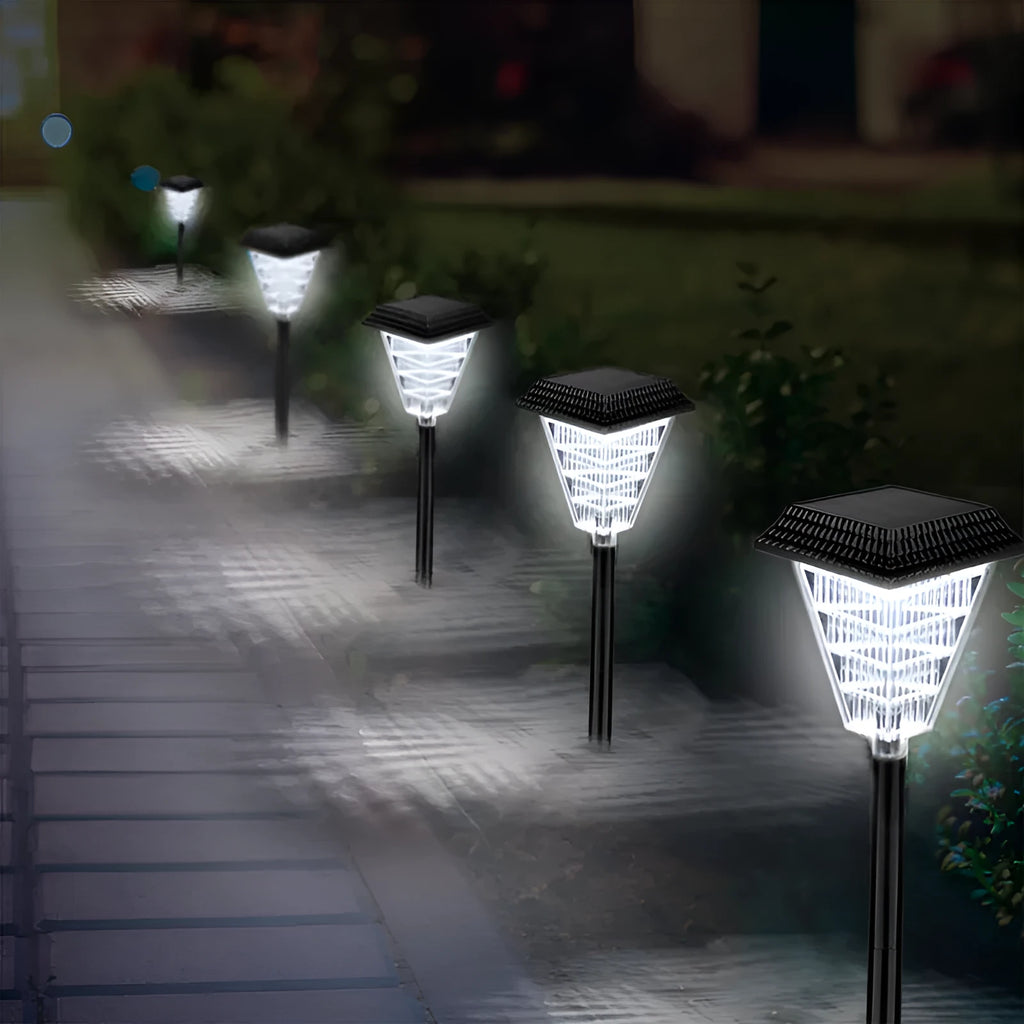 Solar garden light with colour changing LEDs for outdoor pathway and patio lighting