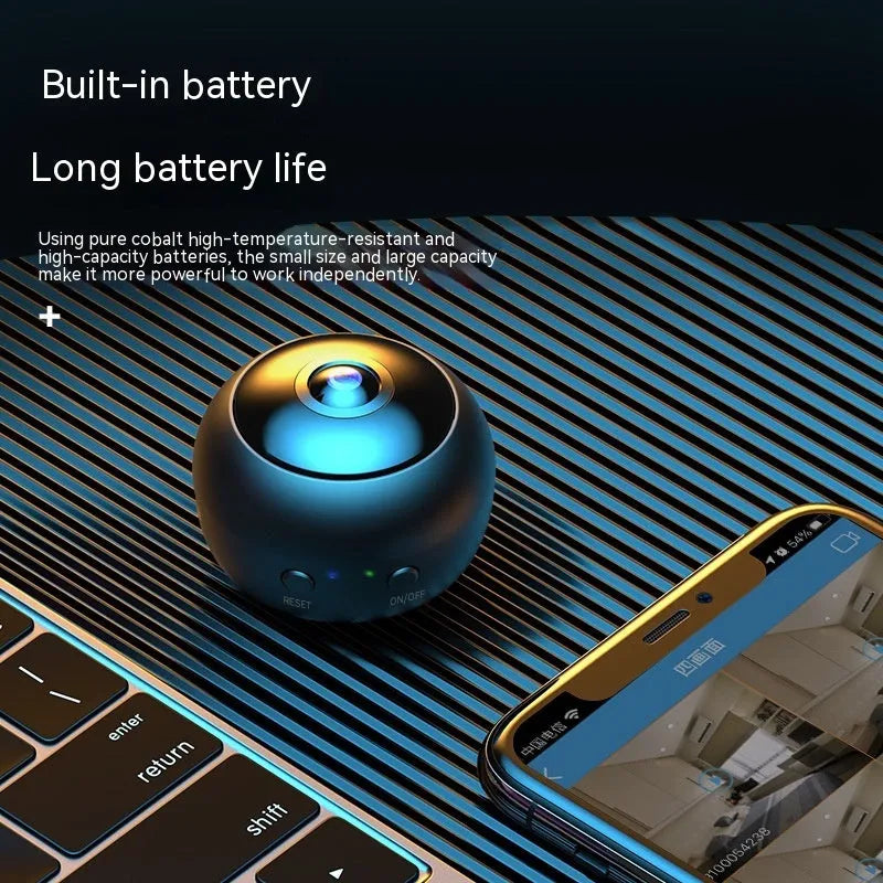 1080p wireless WIFI security camera with ABS plastic housing on a white background.